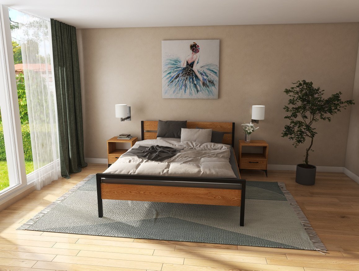 Łóżko z litego dębowego drewna